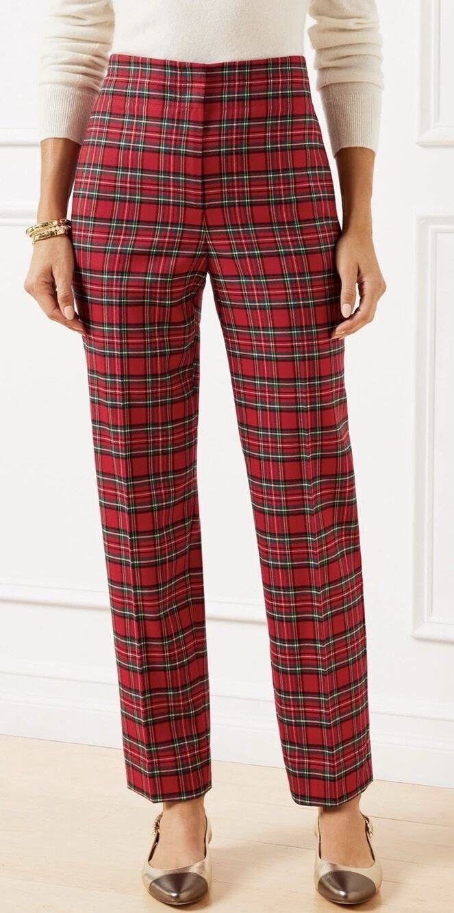 Talbots Tapered Ankle Pants Apple Cider Red Pop Multi Plaid Wool Blend Womens 8